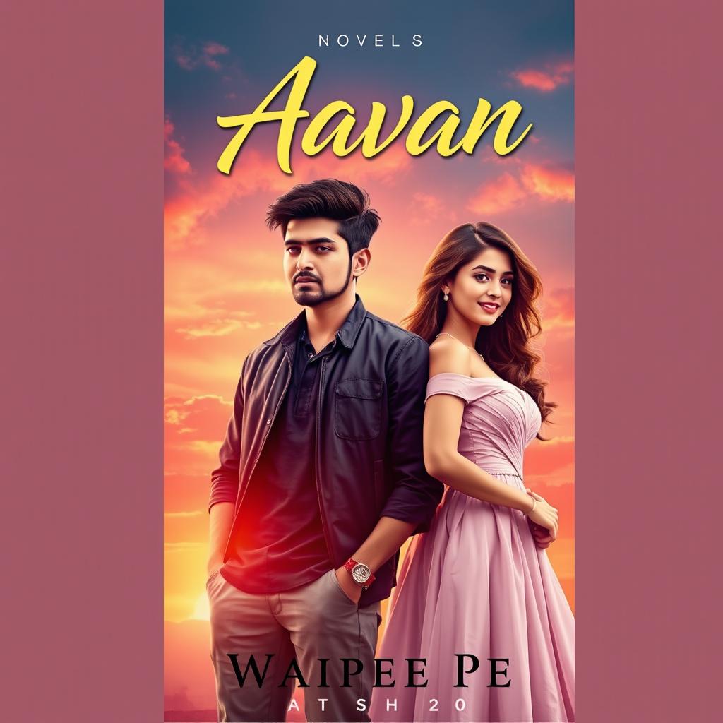 A captivating cover design for the novel 'Aavan' by Waipee Pe, featuring a 23-year-old young man with an inspiring expression, dressed in a smart-casual outfit