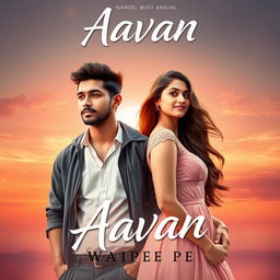 A captivating cover design for the novel 'Aavan' by Waipee Pe, featuring a 23-year-old young man with an inspiring expression, dressed in a smart-casual outfit