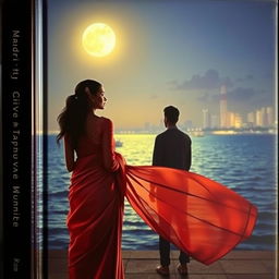 A romantic book cover showcasing a woman in a lovely cotton saree, her gaze directed toward a man standing a few feet away from her