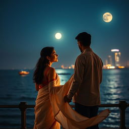 A romantic book cover showcasing a woman in a lovely cotton saree, her gaze directed toward a man standing a few feet away from her