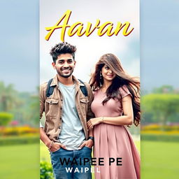 An eye-catching cover design for the novel 'Aavan' by Waipee Pe, showcasing a charismatic 23-year-old young man with a confident smile, dressed in a stylish casual outfit, embodying youthfulness and adventure