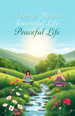 A serene and inviting book cover design for a book titled 'Natural Health, Peaceful Life'