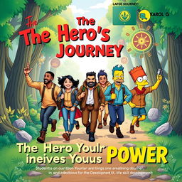 A vibrant and engaging front cover for a didactic programming course titled 'The Hero's Journey: Discover Your Inner Power'