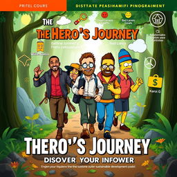 A vibrant and engaging front cover for a didactic programming course titled 'The Hero's Journey: Discover Your Inner Power'