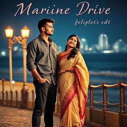 A romantic book cover featuring a woman dressed in a simple, elegant cotton saree, embodying her role as a teacher, standing a few steps away from a handsome man in a stylish shirt and pants