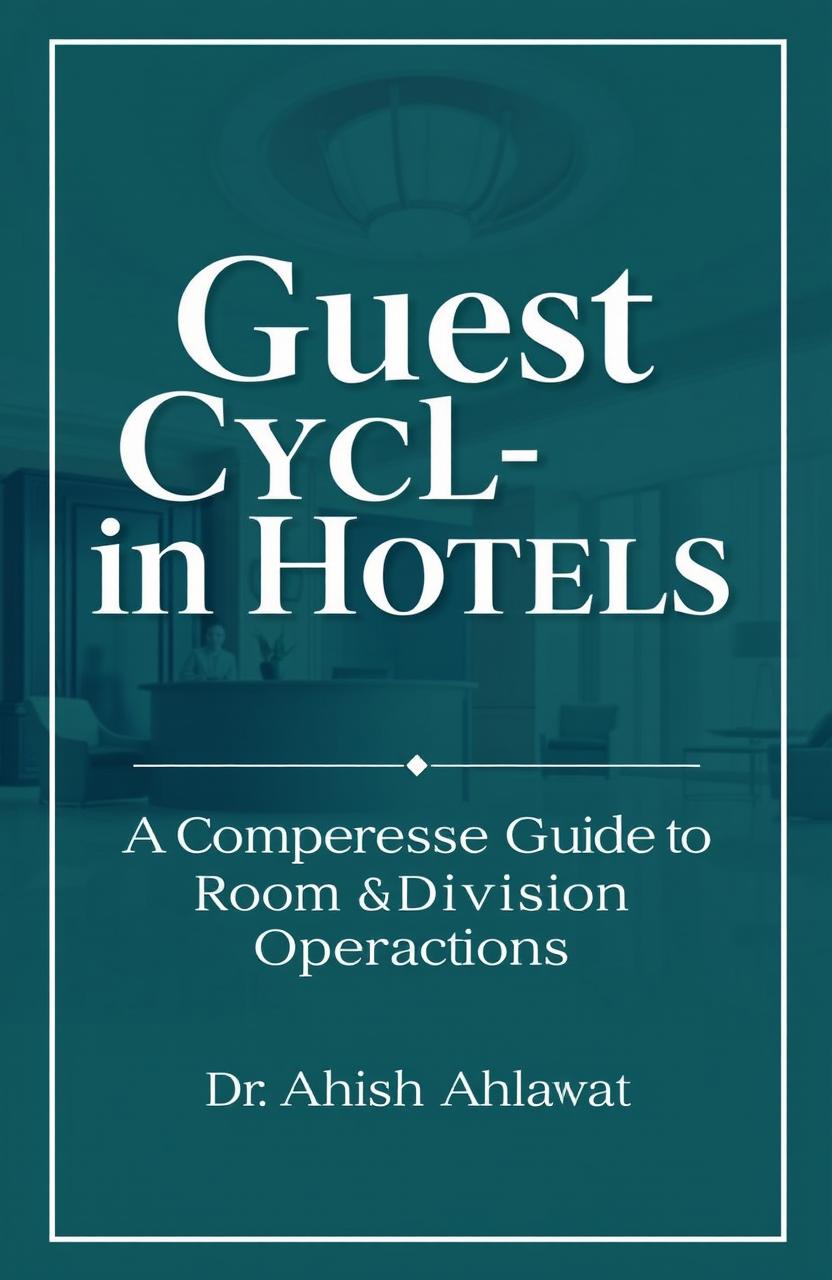 An attractive and professional cover page design for a book titled 'Guest Cycle in Hotels: A Comprehensive Guide to Room Division Operations' by Dr