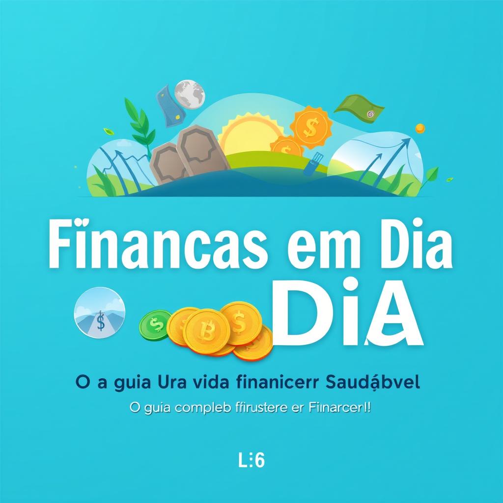 A visually appealing book cover for 'Finanças em Dia: O Guia Completo para Uma Vida Financeira Saudável