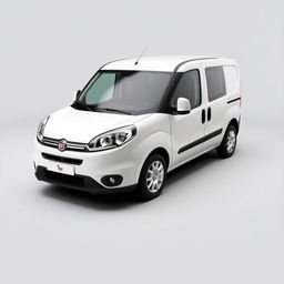 A striking Fiat Doblo vehicle in a pristine white finish, prominently positioned to showcase its modern design