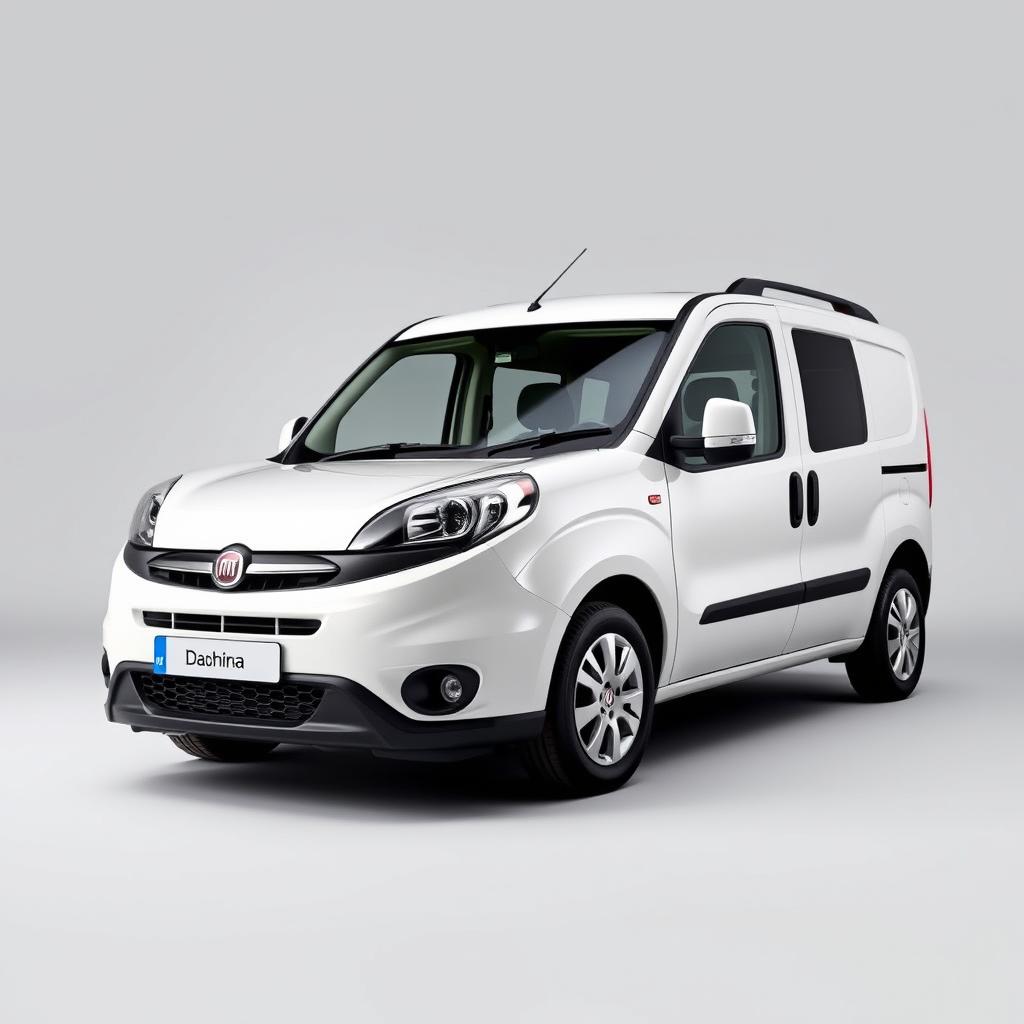 A striking Fiat Doblo vehicle in a pristine white finish, prominently positioned to showcase its modern design