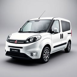 A striking Fiat Doblo vehicle in a pristine white finish, prominently positioned to showcase its modern design