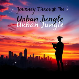 A captivating e-book cover design showcasing a vibrant city skyline at sunset, with a blend of warm oranges, pinks, and purples in the sky