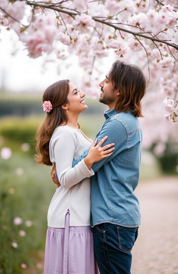 A romantic scene featuring a couple in a cozy embrace