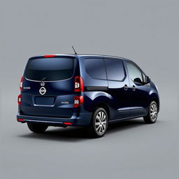 A striking Nissan NV200 van with a rich navy blue finish, positioned against a smooth grey background