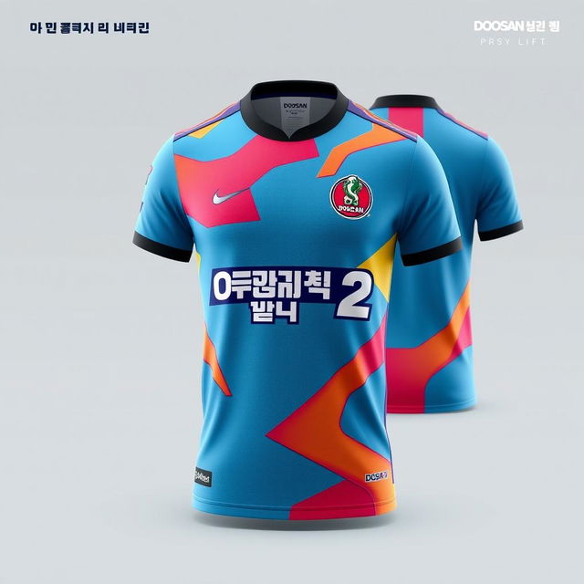 A football jersey design featuring the Doosan 2 logo, crafted from dry-fit material