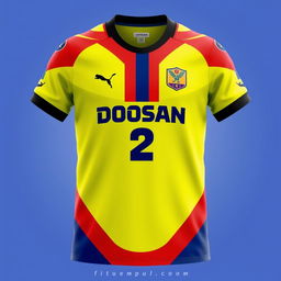 A football jersey design featuring the Doosan 2 logo, crafted from dry-fit material