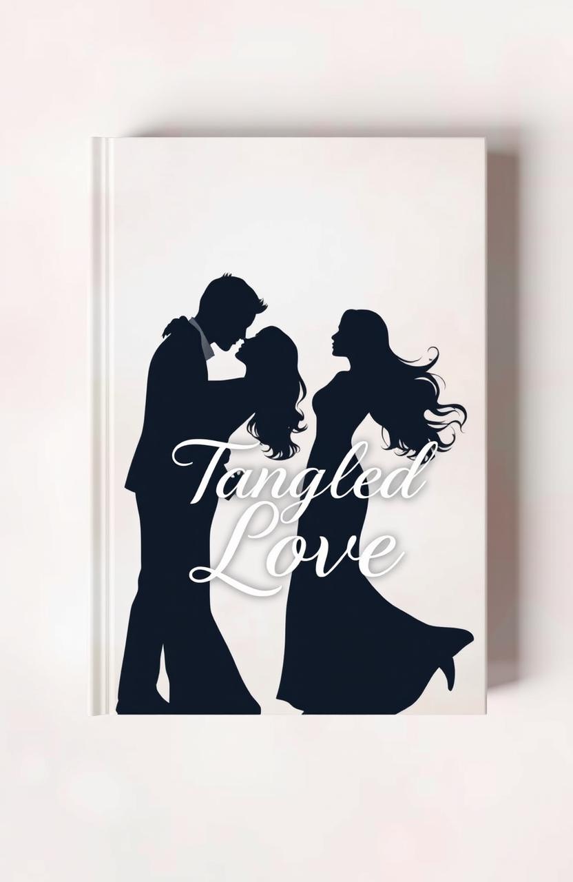 A minimalist book cover design featuring the silhouettes of couples gently entwined, embodying the theme of romance and love