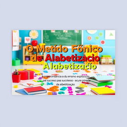 An eye-catching e-book cover design for an educational book titled "O Método Fônico de Alfabetização"