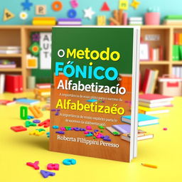 An eye-catching e-book cover design for an educational book titled "O Método Fônico de Alfabetização"