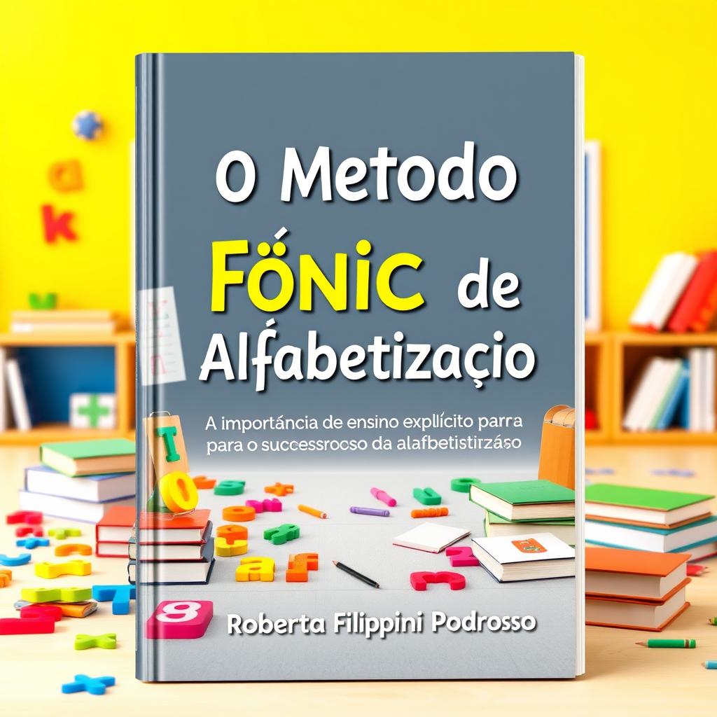 An eye-catching e-book cover design for an educational book titled "O Método Fônico de Alfabetização"