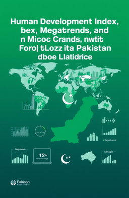 A visually engaging cover page for a document on 'Human Development Index, Megatrends, and Micro Trends in the Global Context with a Focus on Pakistan'