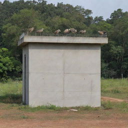 On the sanctuary grounds, depict the wealthy individual constructing a 20-meter high concrete enclosure, topped with an electric fence, housing the agile raptors in a safe and secure manner.