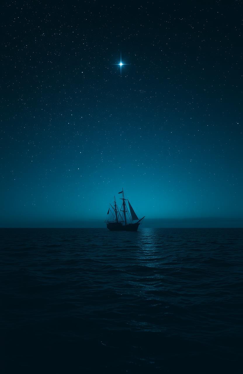A serene night sky filled with twinkling stars, prominently featuring the North Star glowing brightly