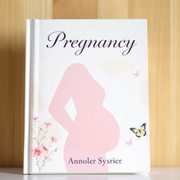 A serene and inspiring book cover for a pregnancy guide, featuring a silhouette of a pregnant woman gently cradling her baby bump against a soft pastel background