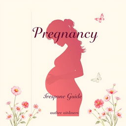 A serene and inspiring book cover for a pregnancy guide, featuring a silhouette of a pregnant woman gently cradling her baby bump against a soft pastel background