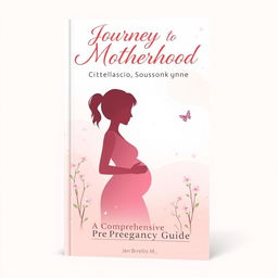 A serene and comforting book cover for a pregnancy guide, featuring an illustrated silhouette of a pregnant woman cradling her belly in a peaceful outdoor setting