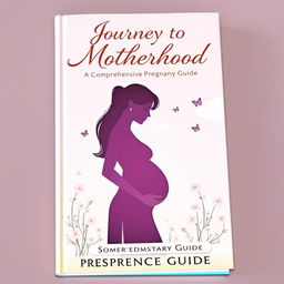 A serene and comforting book cover for a pregnancy guide, featuring an illustrated silhouette of a pregnant woman cradling her belly in a peaceful outdoor setting