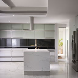 A beautiful, modern, state-of-the-art kitchen with sleek appliances, stylish furniture, and elegant decor.