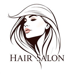 A logo for a hair salon featuring the face of a white woman with straight, silky hair blowing gently in the wind