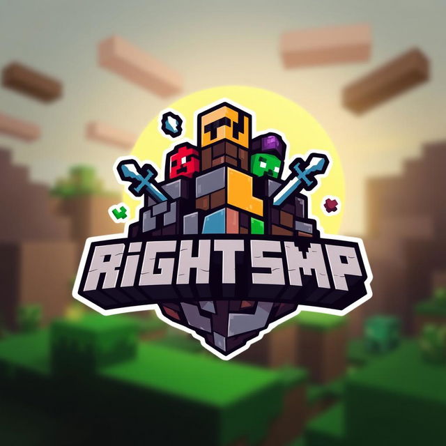 A stunning logo design for a Minecraft server titled "Right SMP"