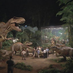 Now, with dinosaurs securely housed and proper surveillance system in place, depict the grand opening of the 'Jurassic Park' by the wealthy individual.