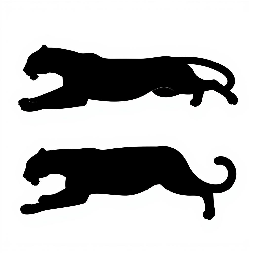 A silhouette of a lying jaguar, shown in full body profile, entirely in black against a plain white background