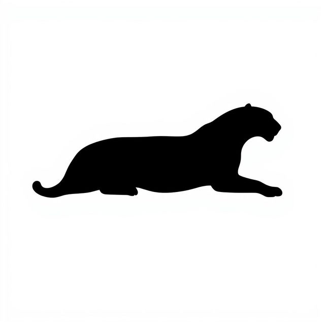 A silhouette of a lying jaguar, shown in full body profile, entirely in black against a plain white background