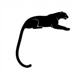 A silhouette of a lying jaguar, shown in full body profile, entirely in black against a plain white background