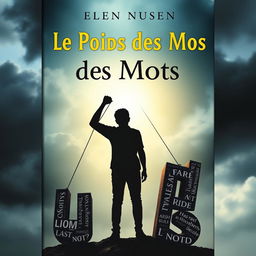 A captivating book cover for a novel titled "Le Poids des Mots", focusing on the theme of bullying