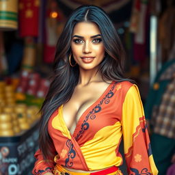 A gorgeous 25-year-old Yemeni woman dressed in stylish, sexy clothing that highlights her alluring figure