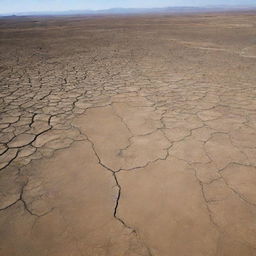 A depiction of Earth after 30 days of drought, with parched lands, dried up rivers, and the absence of green foliage