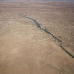 A depiction of Earth after 30 days of drought, with parched lands, dried up rivers, and the absence of green foliage