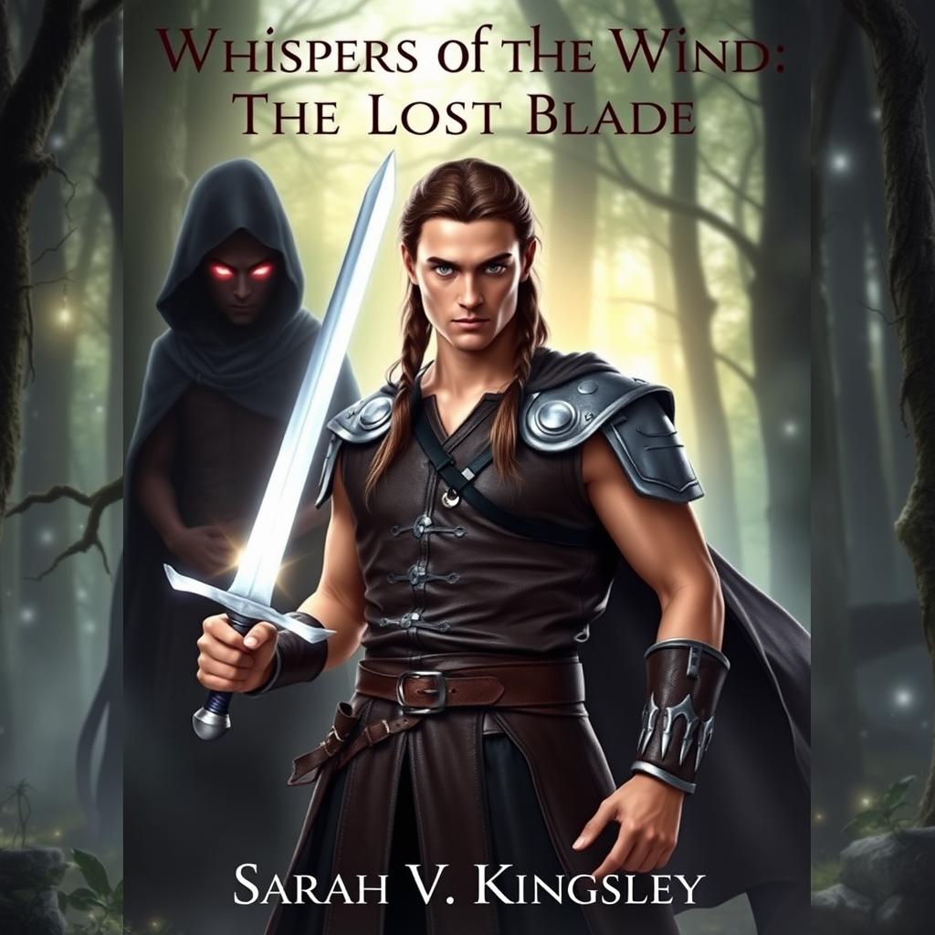 A fantasy ebook cover featuring the warrior Aric standing majestically in a mystical forest