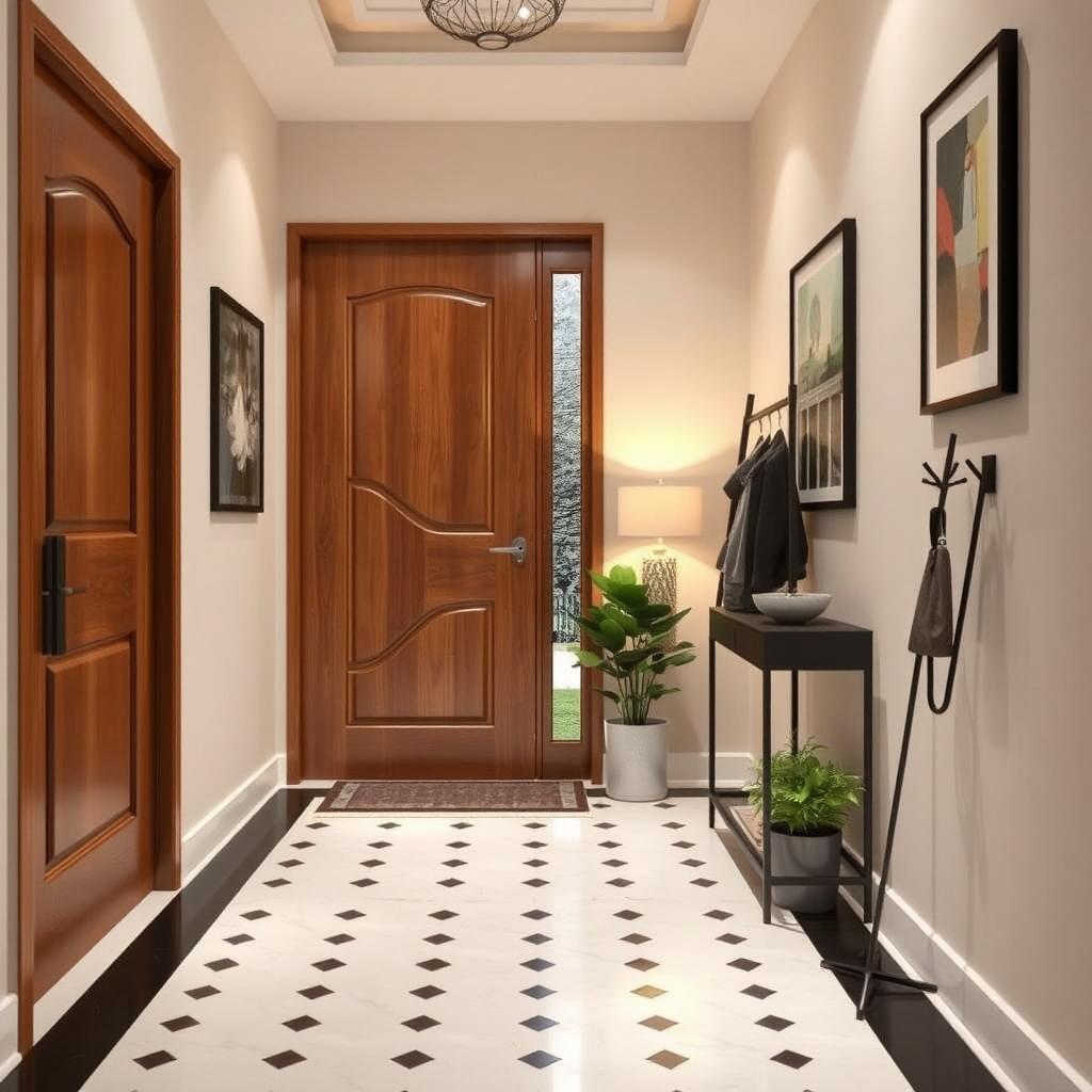 A beautifully designed home entryway influenced by the uploaded image, featuring a modern and welcoming atmosphere