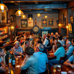 A lively pub scene filled with people enjoying their evening