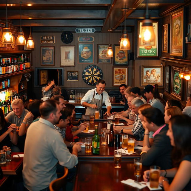 A lively pub scene filled with people enjoying their evening