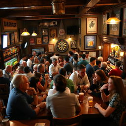 A lively pub scene filled with people enjoying their evening