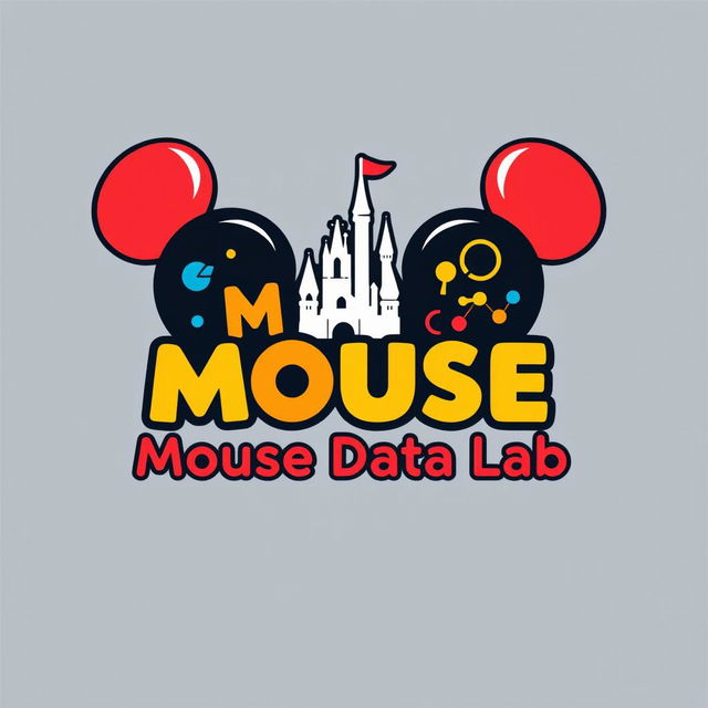 A logo design for an Instagram focused on data analytics, metrics, and numbers related to Disney Parks globally, titled 'Mouse Data Lab'