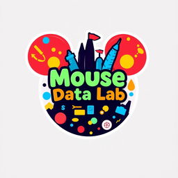 A logo design for an Instagram focused on data analytics, metrics, and numbers related to Disney Parks globally, titled 'Mouse Data Lab'