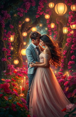 A romantic and whimsical scene inspired by the concept of 'Tangled Love