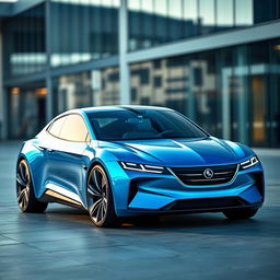 A sleek and futuristic concept car inspired by the SAAB design language, featuring a streamlined, aerodynamic body with sharp edges and smooth curves